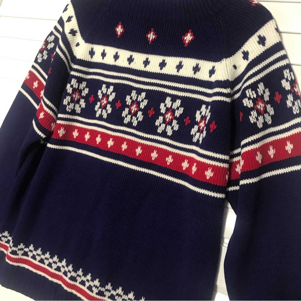 70’s Vintage Large Nordic Navy Snowflake Acrylic Sweater JC Penney - Picture 2 of 6